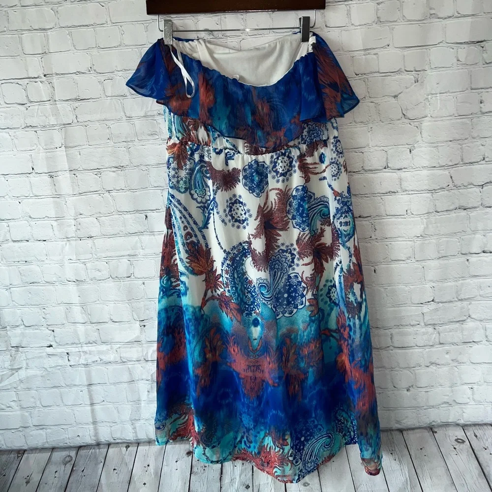 Maurices White, Blue & Pink floral strapless dress size 0 - Picture 9 of 16